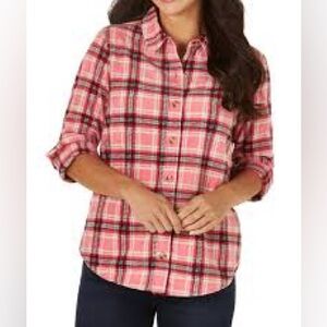 Riders by Lee Pink Flannel Plaid Lined Barn Shirt EC Size XL